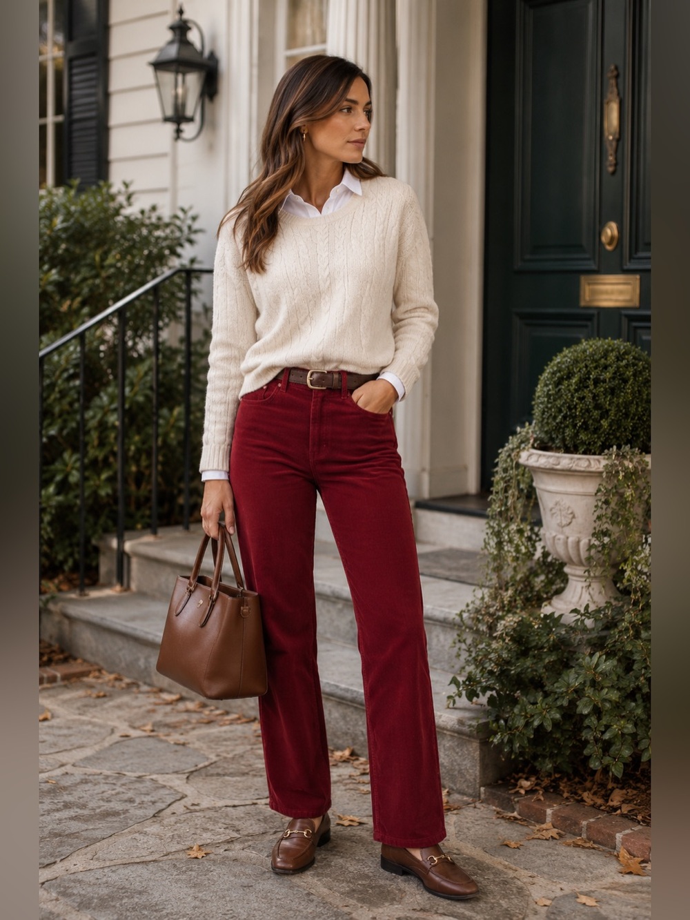 Talbots Simply Flattering Corduroy Pants 14 Burgundy Straight Leg Stretch